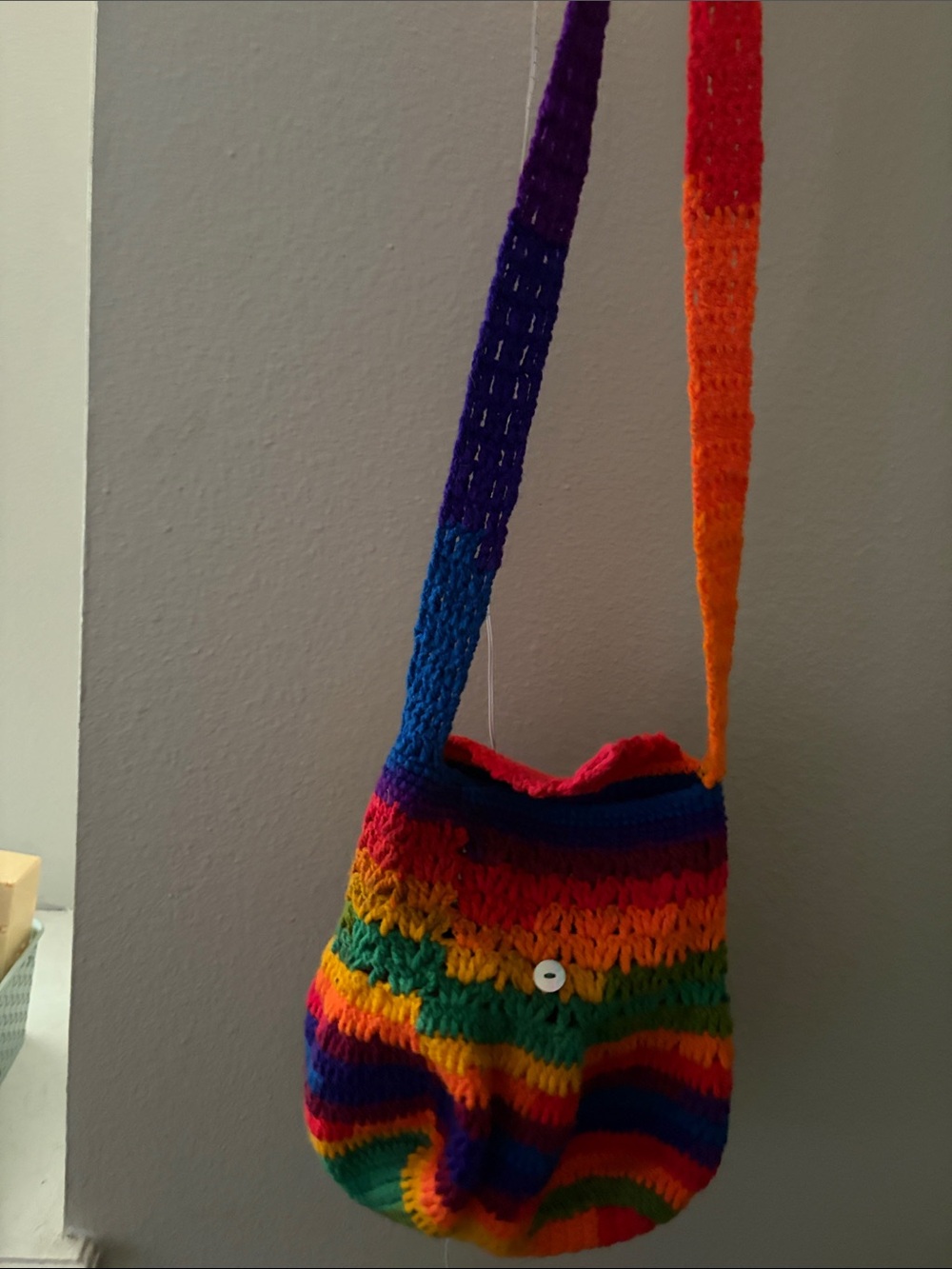 Vintage Multicolor Crochet Rainbow Crossbody Bag